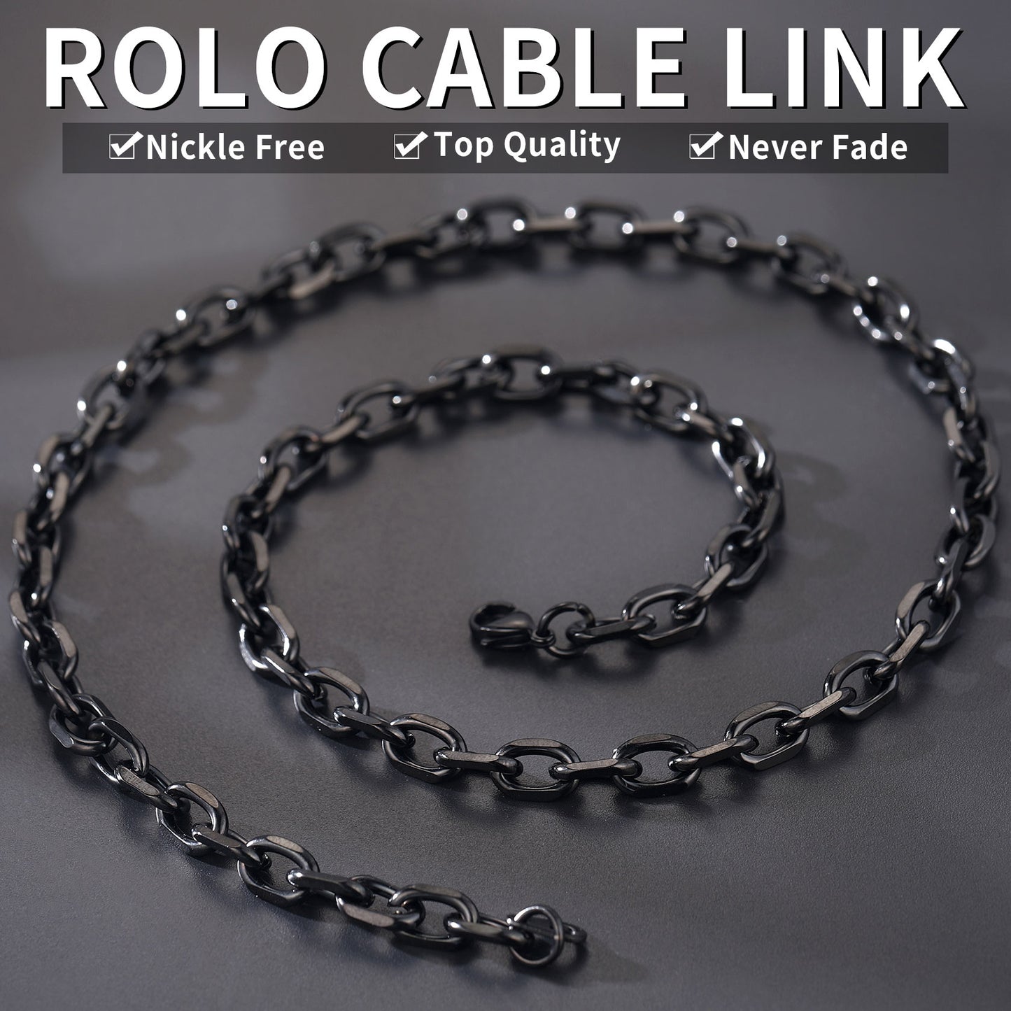 Classic Rolo Link Chain Necklace For Men 18"-30"
