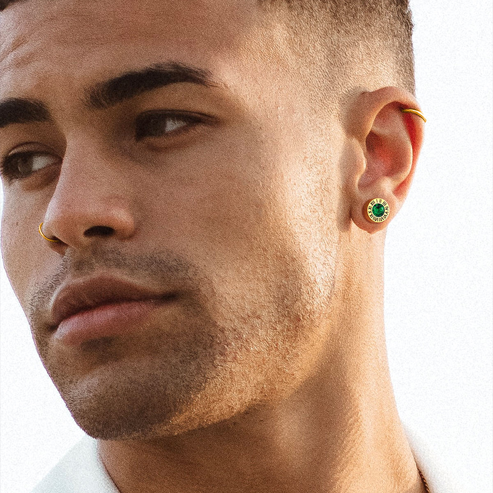Stainless Steel Roman Numerals Birthstone Studs Earrings for Men FaithHeart Jewelry