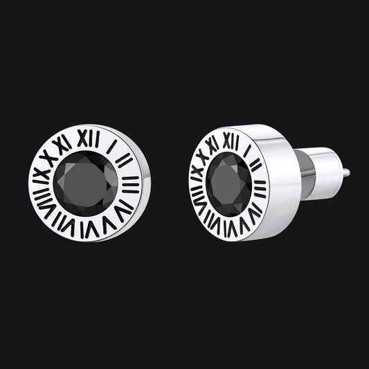 Stainless Steel Roman Numerals Birthstone Studs Earrings for Men FaithHeart Jewelryimg