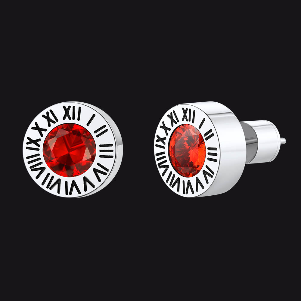 Stainless Steel Roman Numerals Birthstone Studs Earrings for Men FaithHeart Jewelry