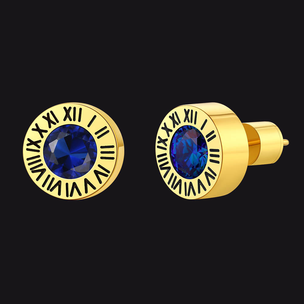 Stainless Steel Roman Numerals Birthstone Studs Earrings for Men FaithHeart Jewelry