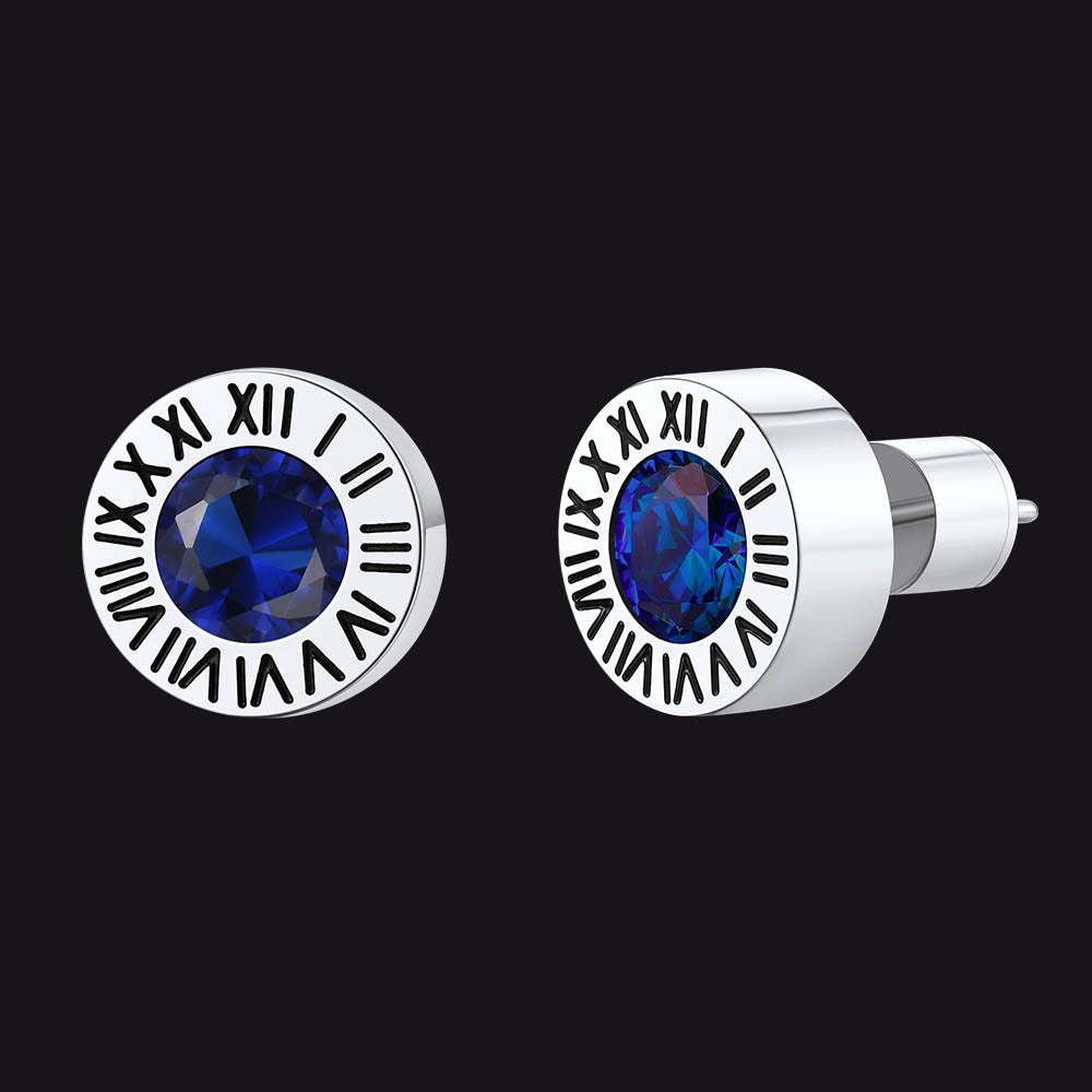 Stainless Steel Roman Numerals Birthstone Studs Earrings for Men FaithHeart Jewelry