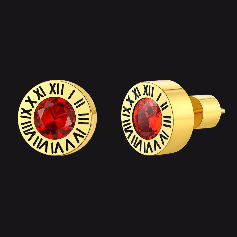 Stainless Steel Roman Numerals Birthstone Studs Earrings for Men FaithHeart Jewelry