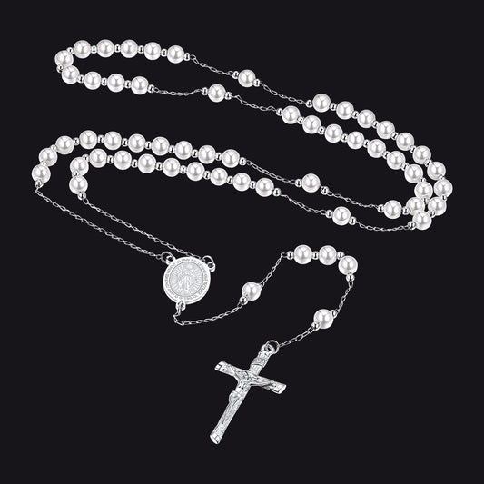 FaithHeart Rosary Beads Catholic Cross Necklace for Men Womenimg