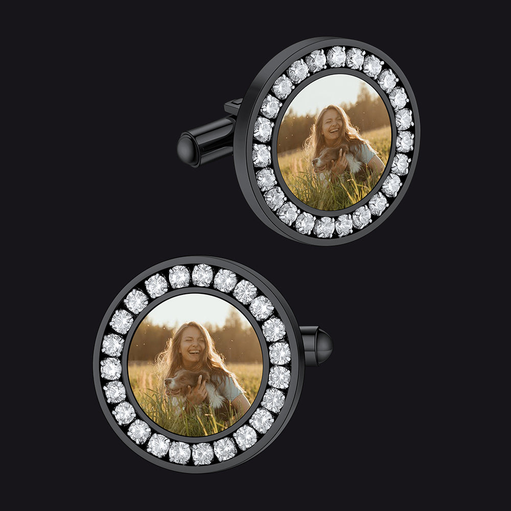 Faithheart Custom Picture Round Cufflinks With Cubic Zirconia