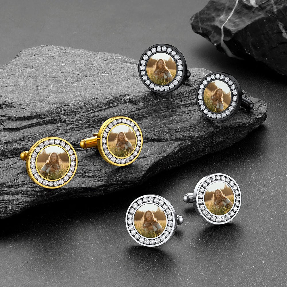 Faithheart Custom Picture Round Cufflinks With Cubic Zirconia