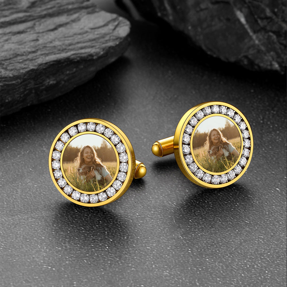 Faithheart Custom Picture Round Cufflinks With Cubic Zirconia