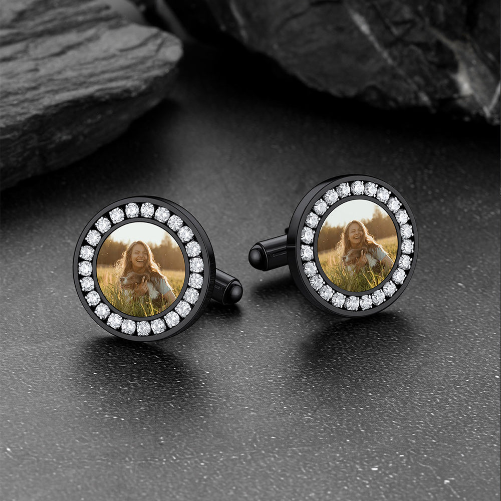 Faithheart Custom Picture Round Cufflinks With Cubic Zirconia