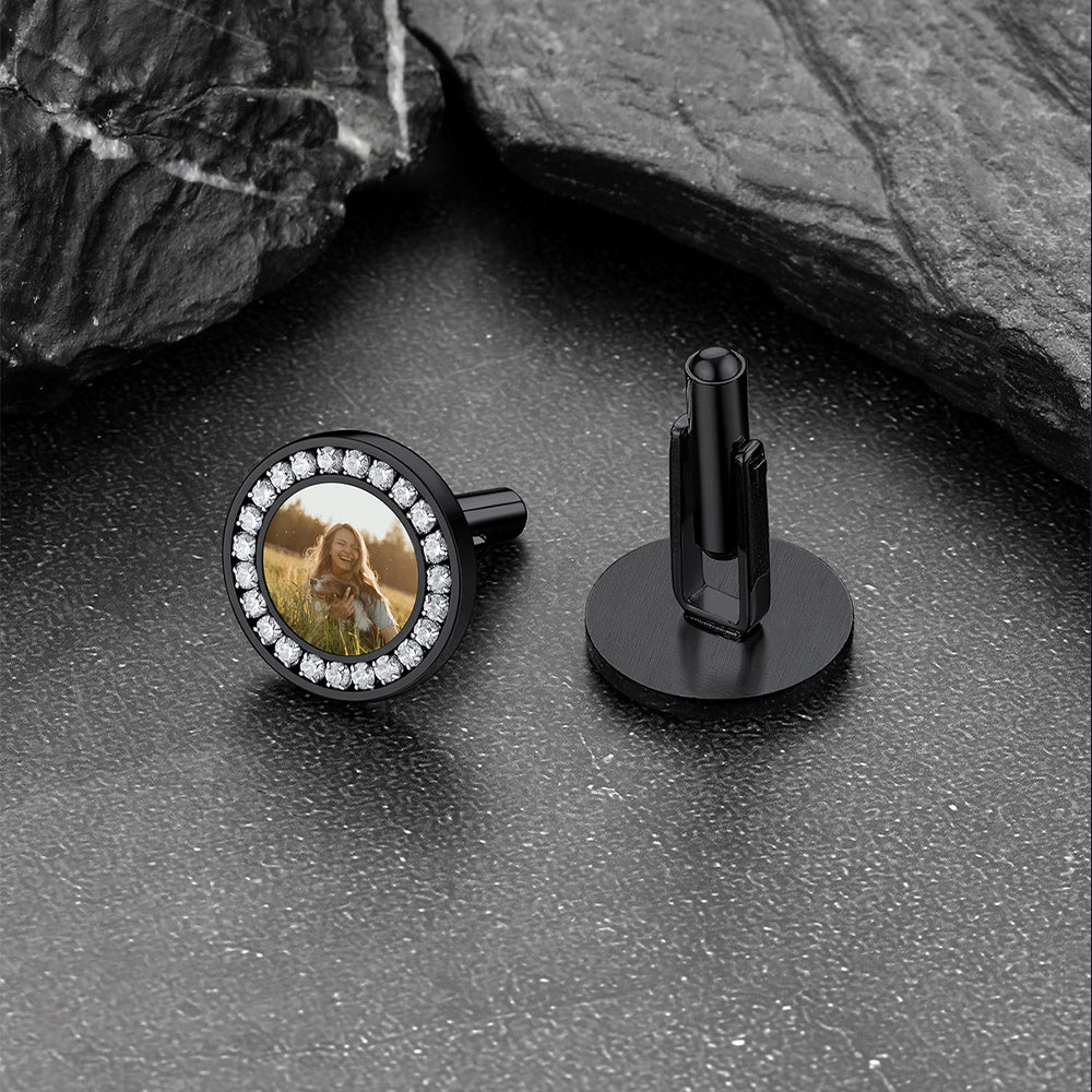 Faithheart Custom Picture Round Cufflinks With Cubic Zirconia