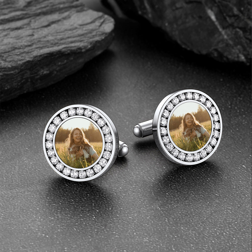 Faithheart Custom Picture Round Cufflinks With Cubic Zirconia