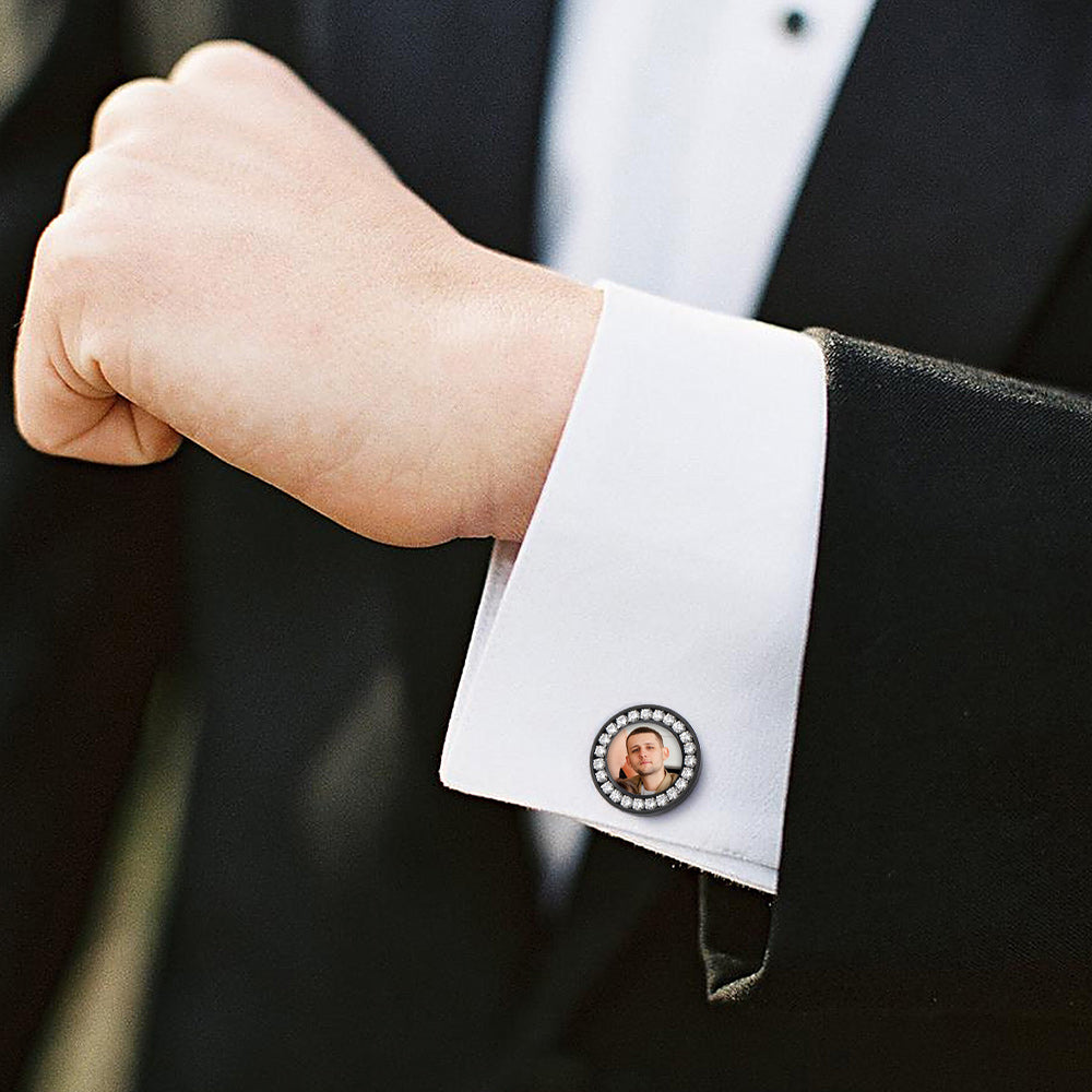 Faithheart Custom Picture Round Cufflinks With Cubic Zirconia