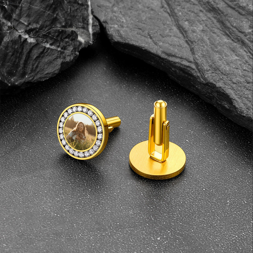 Faithheart Custom Picture Round Cufflinks With Cubic Zirconia