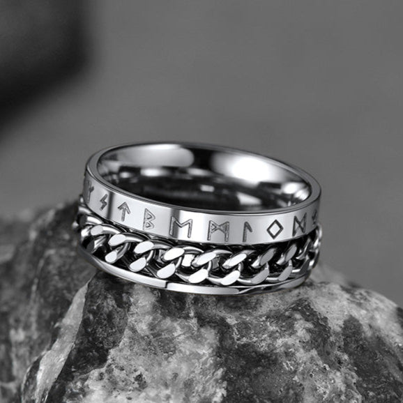 FaithHeart Viking Rune Chain Spinner Anxiety Ring for Men FaithHeart