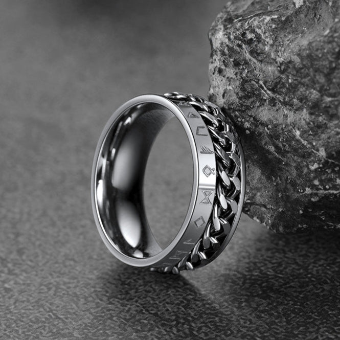 FaithHeart Viking Rune Chain Spinner Anxiety Ring for Men FaithHeart