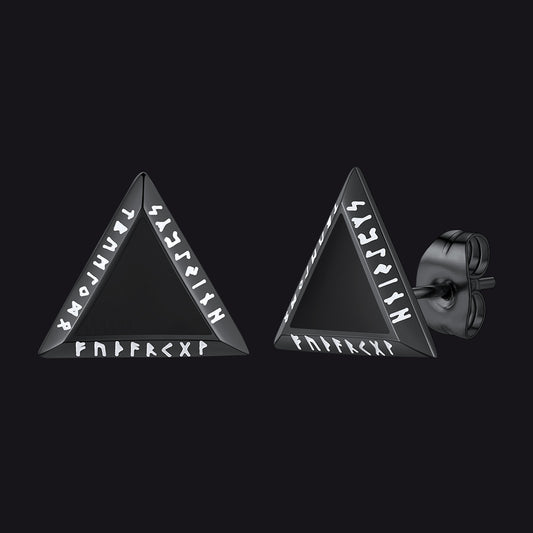 Viking Triangle Black Onyx Diamond Stud Earrings for Menimg