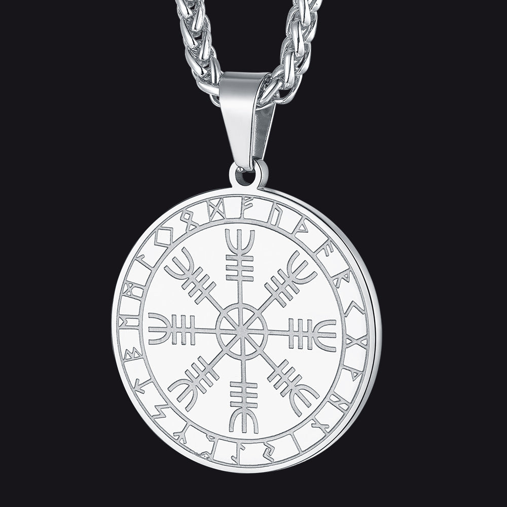 Viking Norse Runes Compass Pendant Necklace for Men