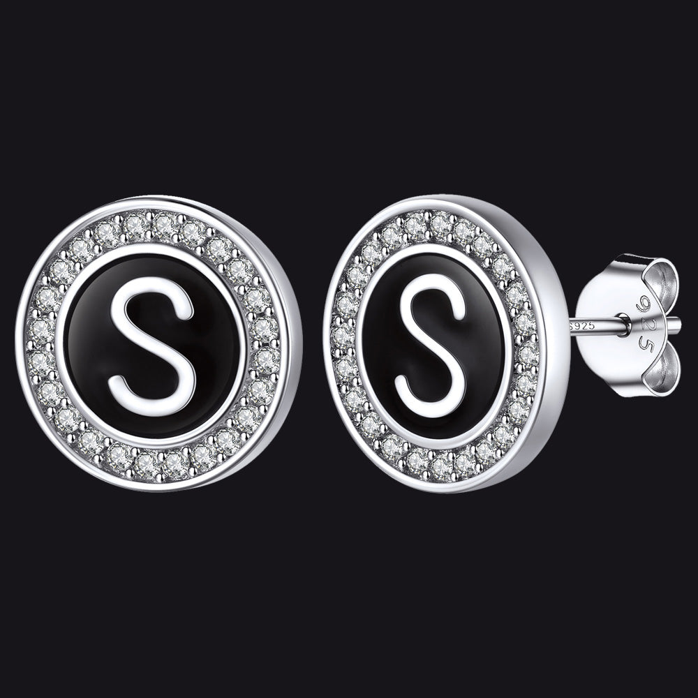 A-Z Initial Letter CZ Sterling Silver Stud Earrings FaithHeart