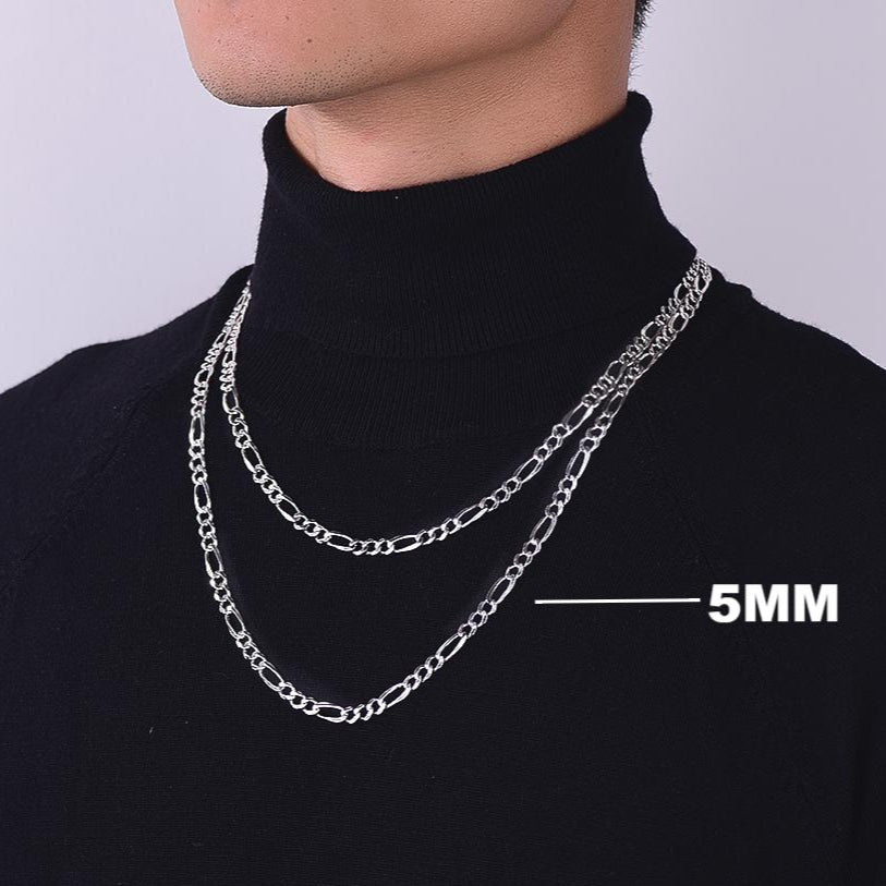 5MM Silver Figaro Link Chain Necklace for Men