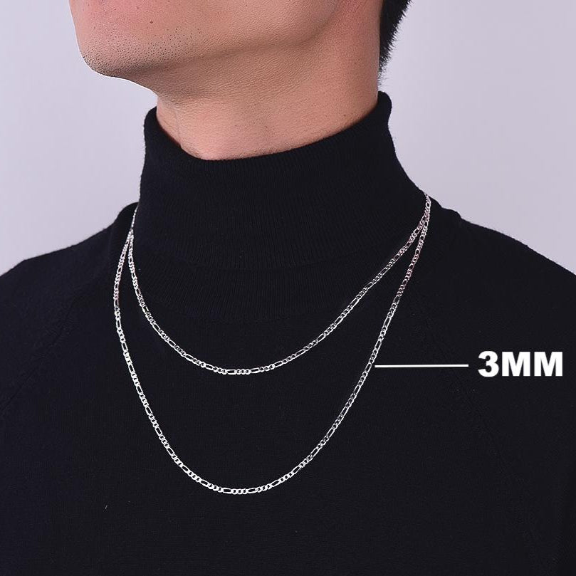 3MM Silver Figaro Link Chain Necklace for Men
