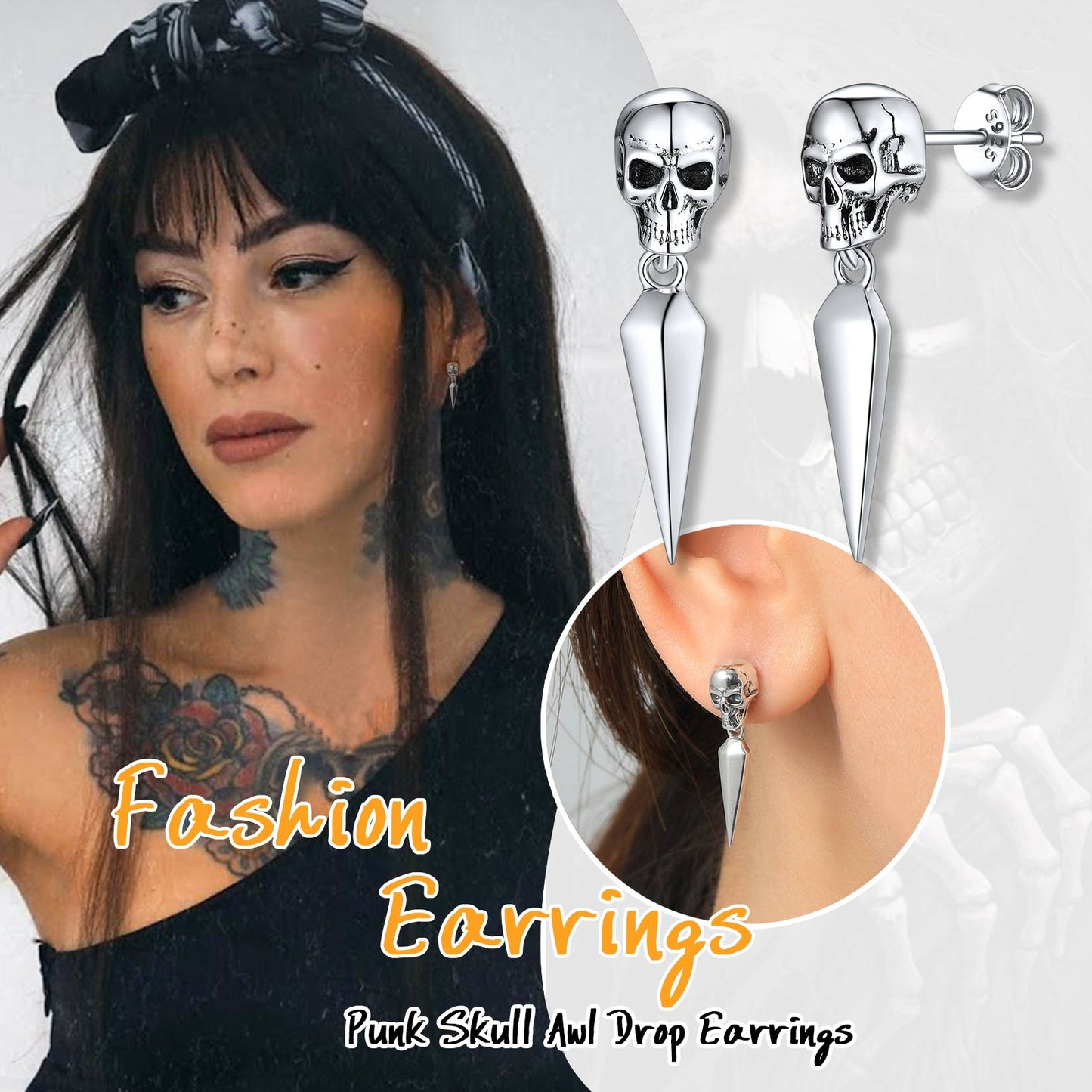 Sterling Silver Gothic Skull Dangle Stud Earrings For Men FaithHeart