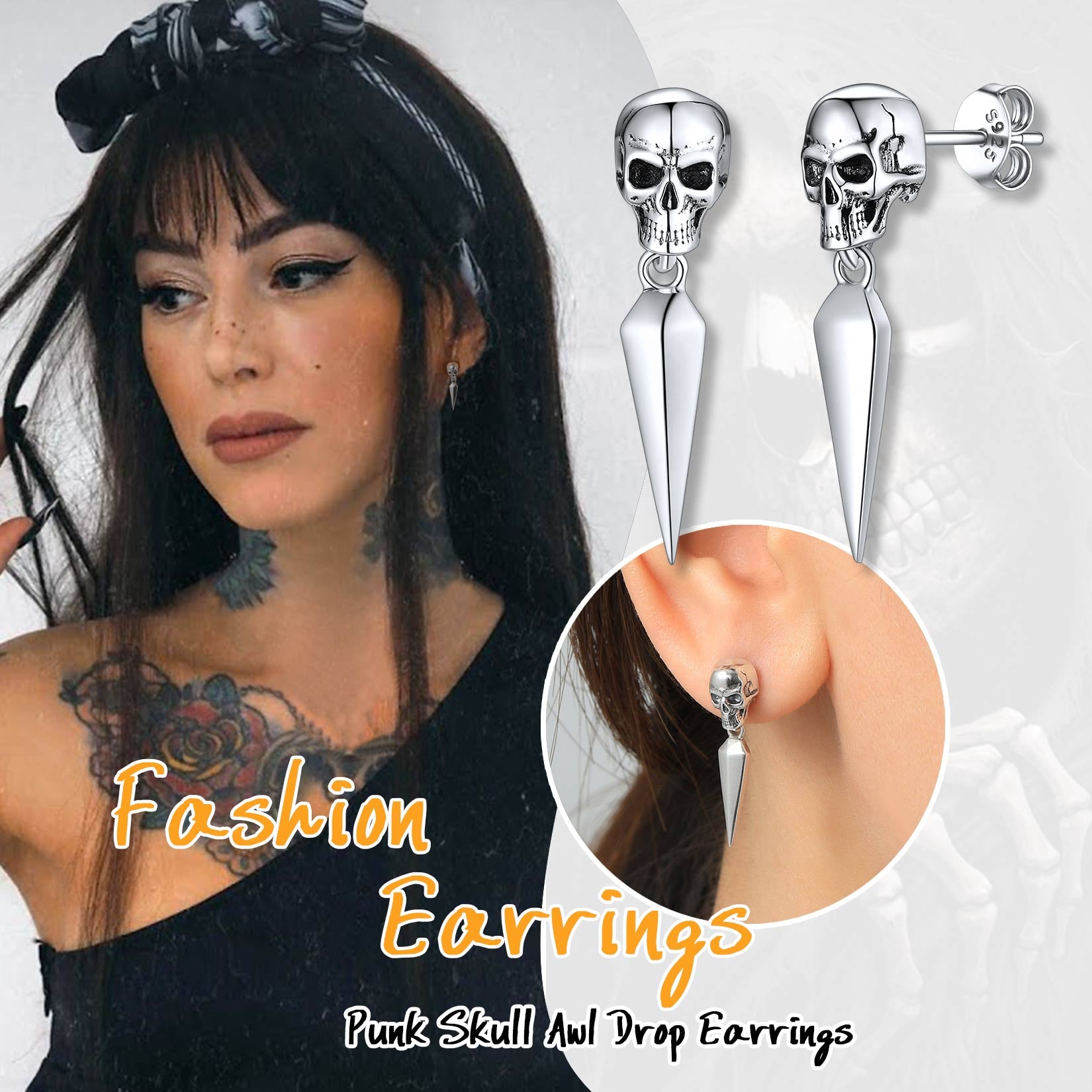 Sterling Silver Gothic Skull Dangle Stud Earrings For Men FaithHeart