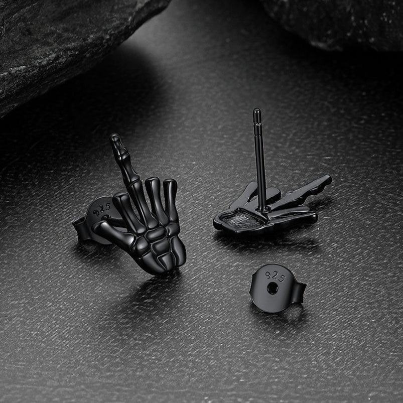 FaithHeart Punk Middle Finger Skeleton Hand Stud Earrings FaithHeart