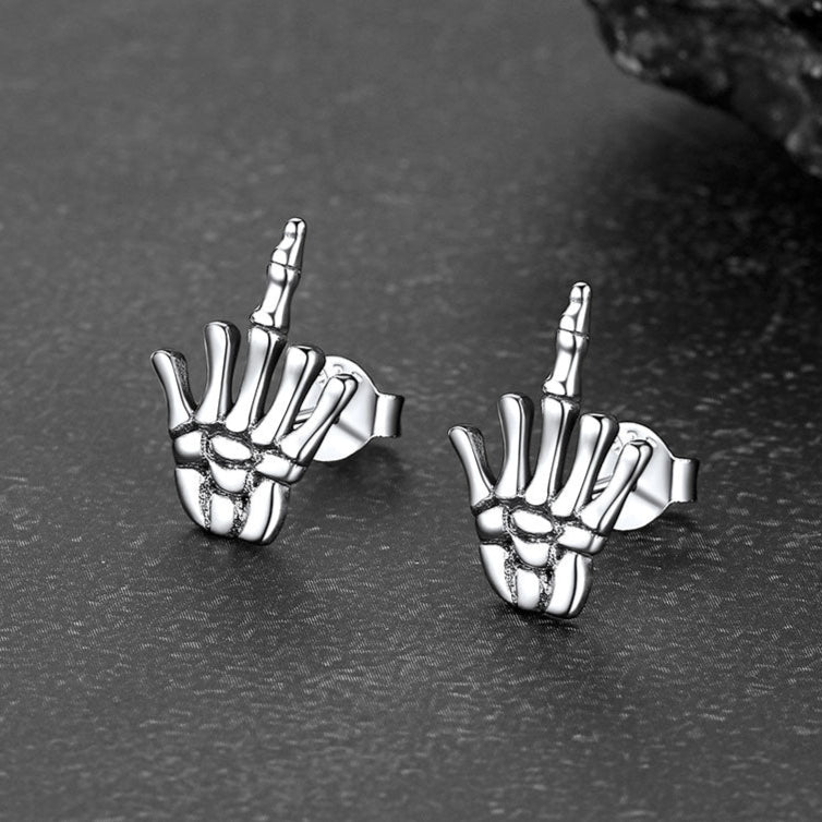 FaithHeart Punk Middle Finger Skeleton Hand Stud Earrings FaithHeart