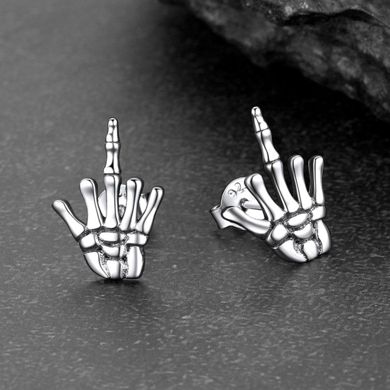 FaithHeart Punk Middle Finger Skeleton Hand Stud Earrings FaithHeart