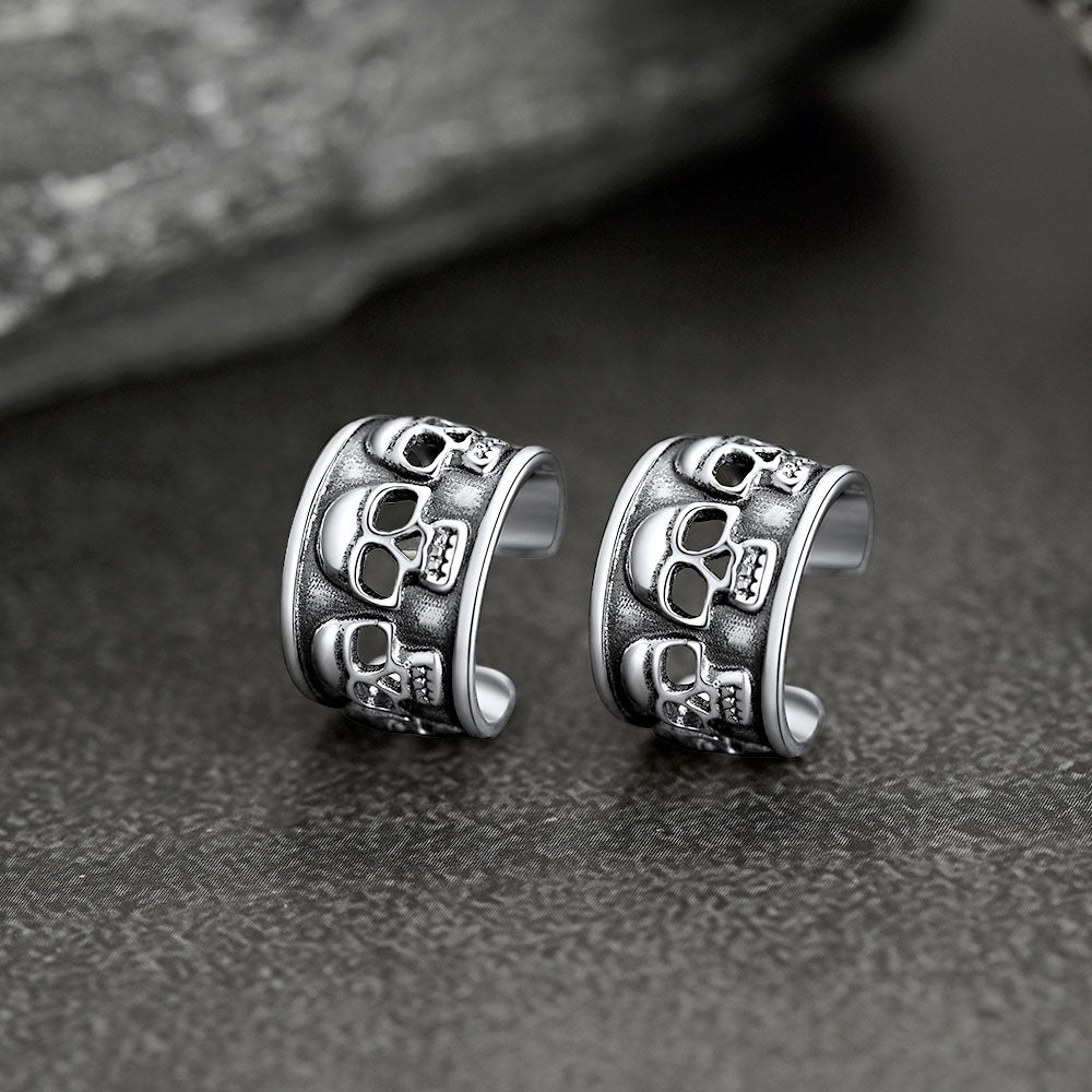 FaithHeart 925 Ear Cuffs Earrings Sterling Silver Skull Stud Earrings FaithHeart