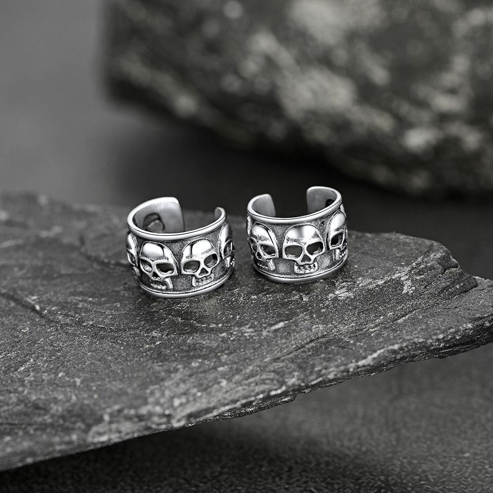 FaithHeart 925 Ear Cuffs Earrings Sterling Silver Skull Stud Earrings FaithHeart