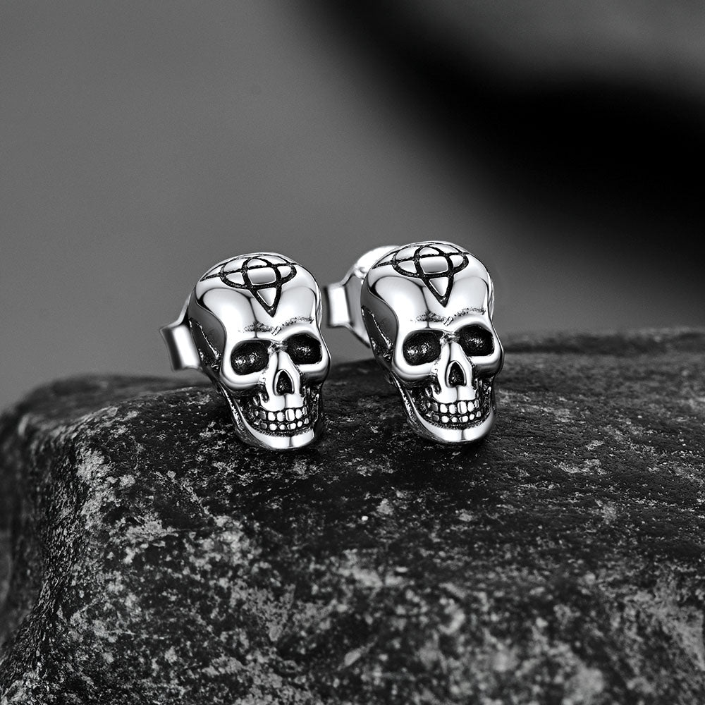 FaithHeart Gothic Skull Stud Earrings Celtic Triquetra Earrings For Men FaithHeart