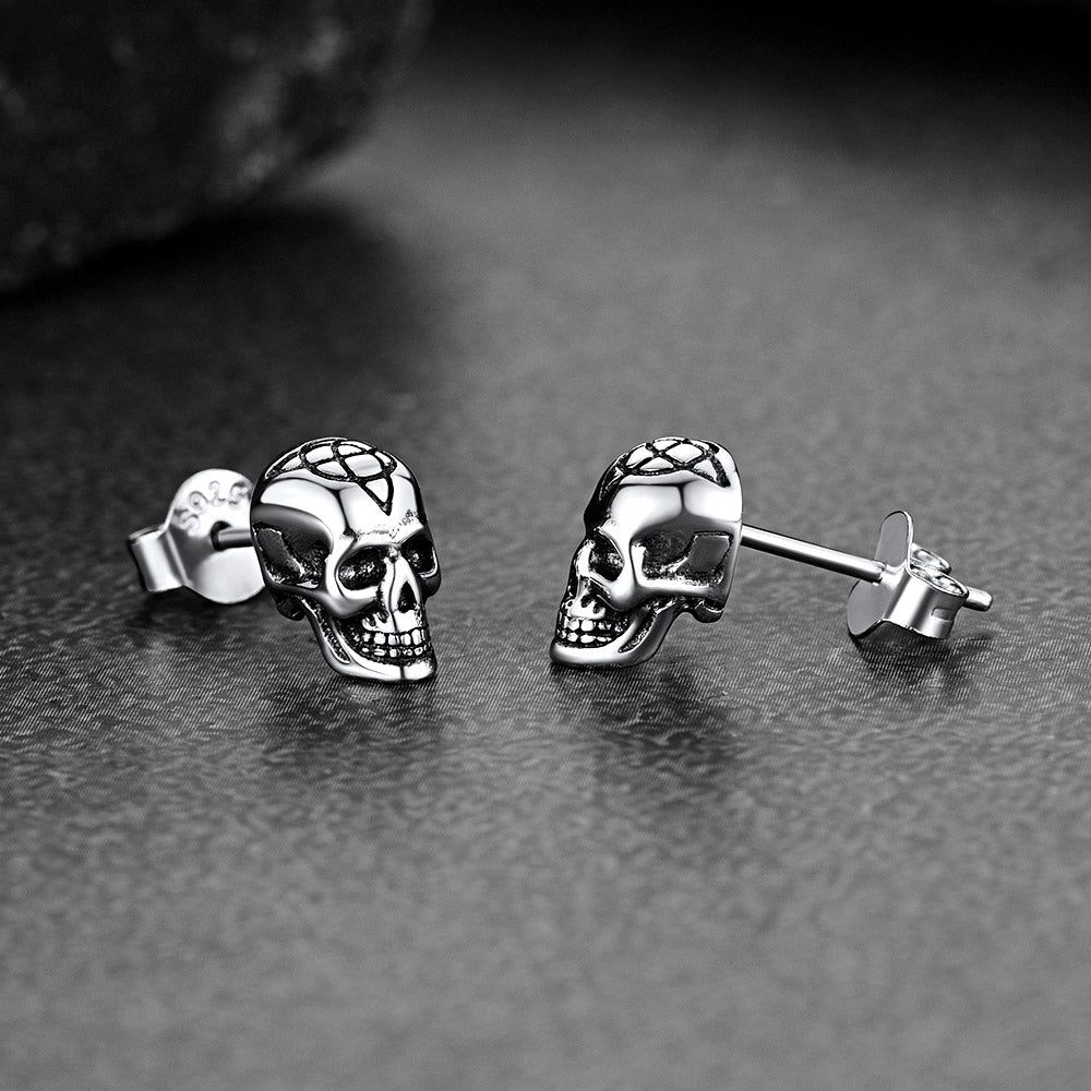 FaithHeart Gothic Skull Stud Earrings Celtic Triquetra Earrings For Men FaithHeart