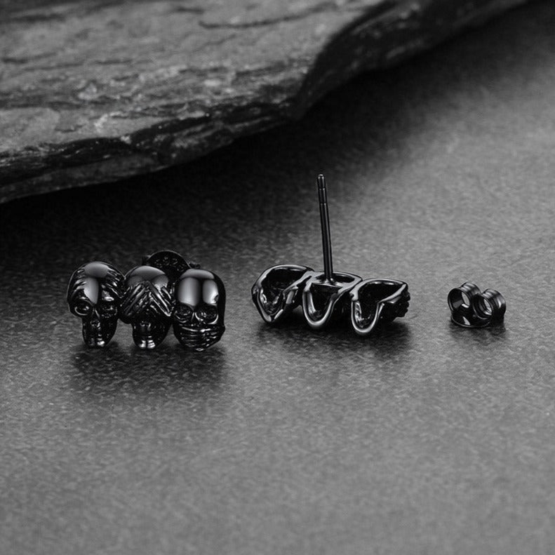 FaithHeart See No Evil, Hear No Evil, Speak No Evil Skulls Earrings For Men FaithHeart