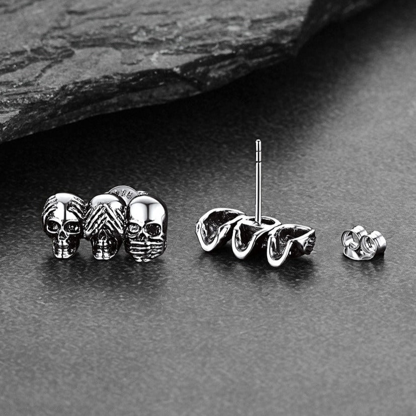 FaithHeart See No Evil, Hear No Evil, Speak No Evil Skulls Earrings For Men FaithHeart