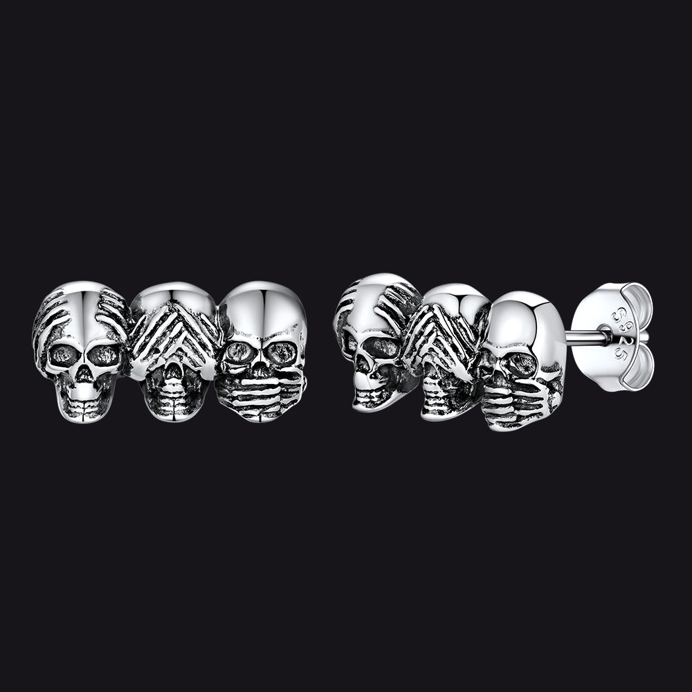 FaithHeart See No Evil, Hear No Evil, Speak No Evil Skulls Earrings For Men FaithHeart