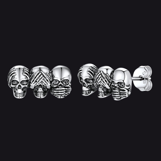 FaithHeart See No Evil, Hear No Evil, Speak No Evil Skulls Earrings For Men FaithHeartimg