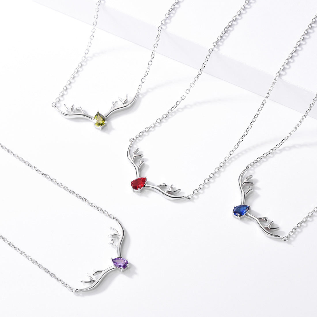 Customized Sterling Silver Antler Necklace with Birthstone For Women