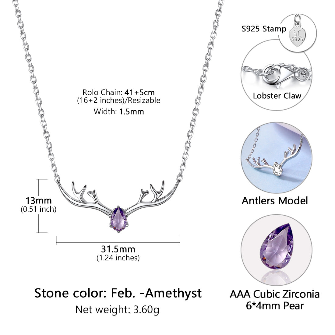 Deer Antler Necklace Sizing Chart 16+2 Inch Chain