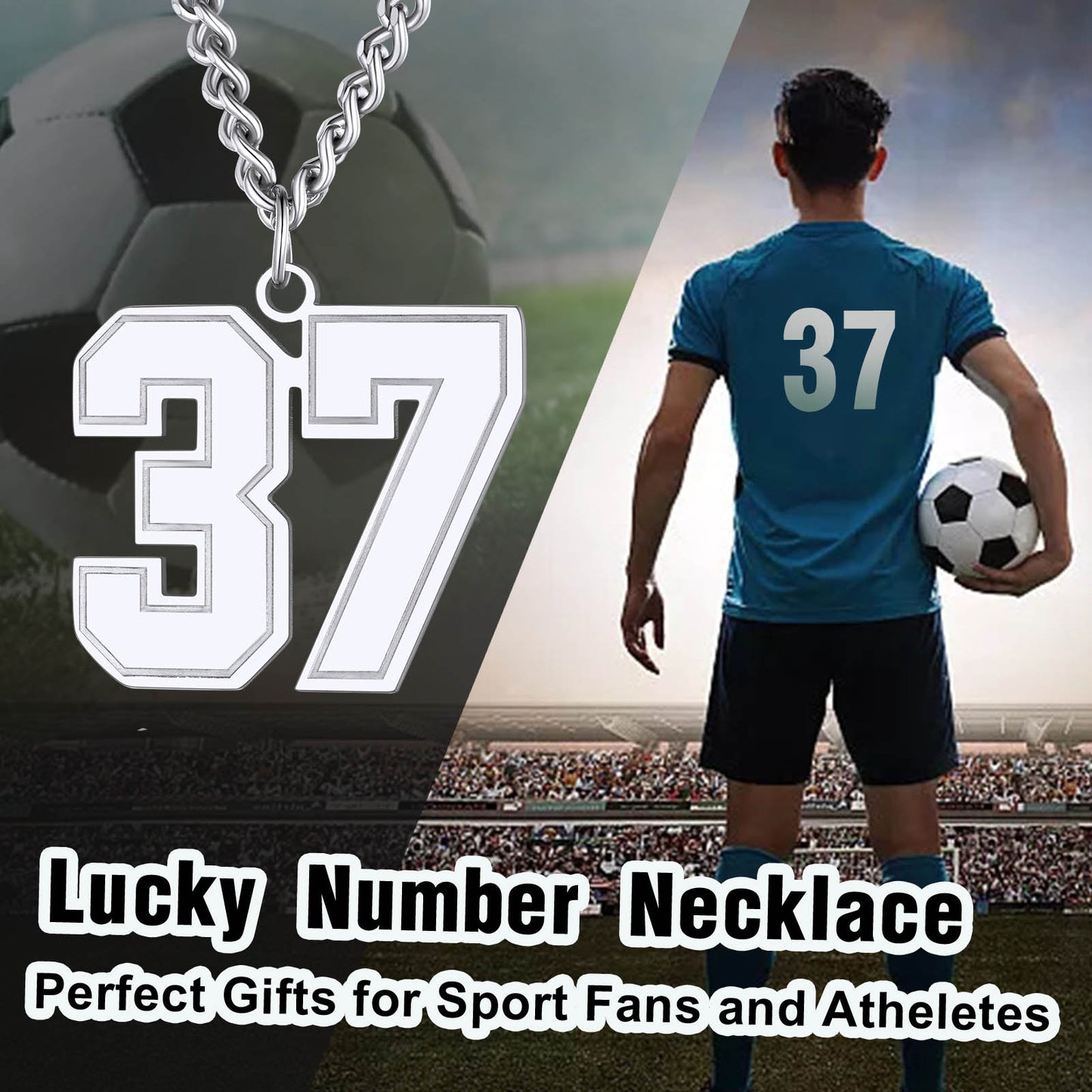 Sports fan wearing a number 37 necklace, perfect gift for athletes and sport fans