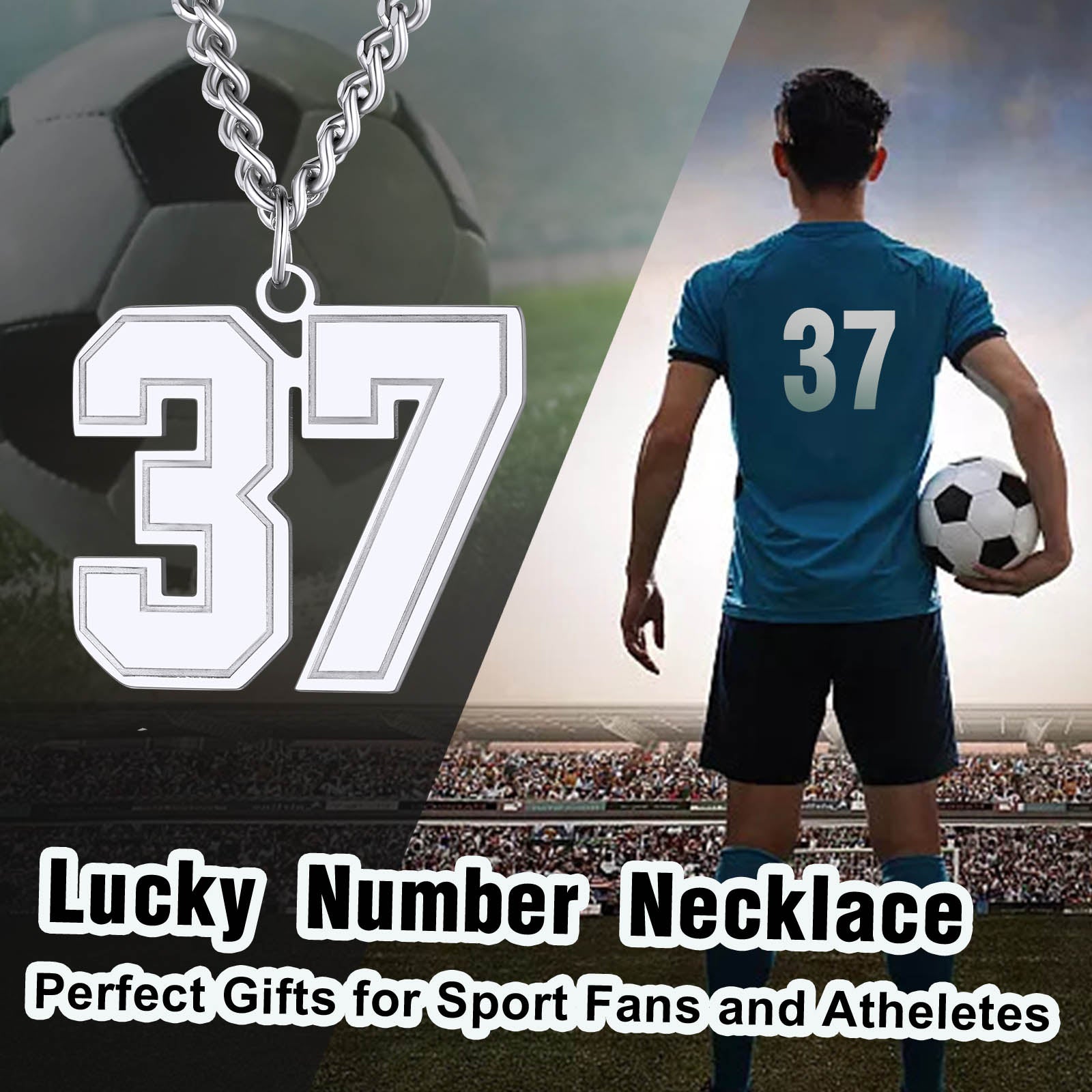 Sports fan wearing a number 37 necklace, perfect gift for athletes and sport fans