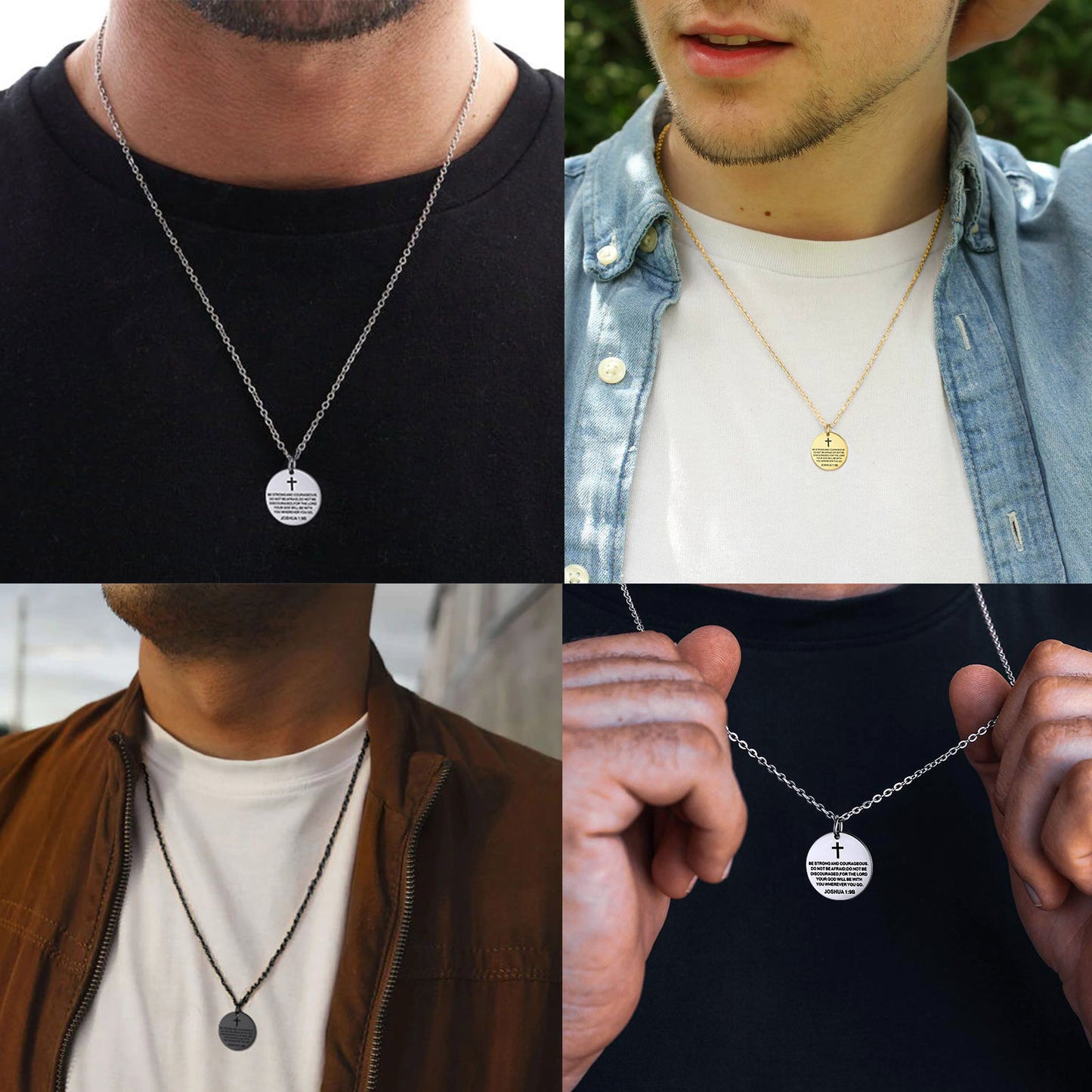 Christian Joshua 1:9 Cross Medal Necklace For Men FaithHeart Jewelry