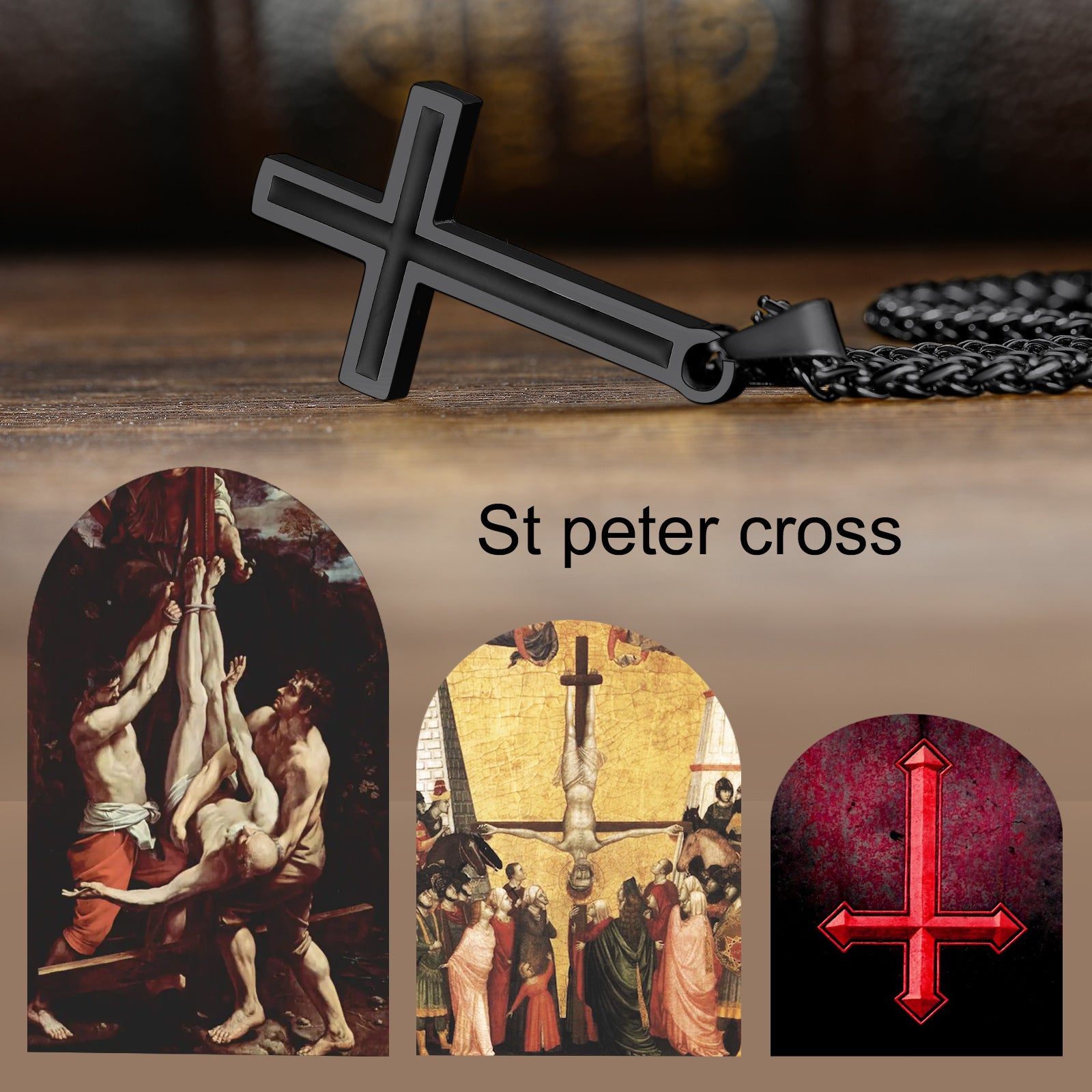Enamel Upside Down Cross Necklace for Men