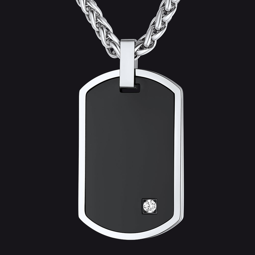 Men's Dog Tag Pendant with CZ Stones | Bold Military Jewelry