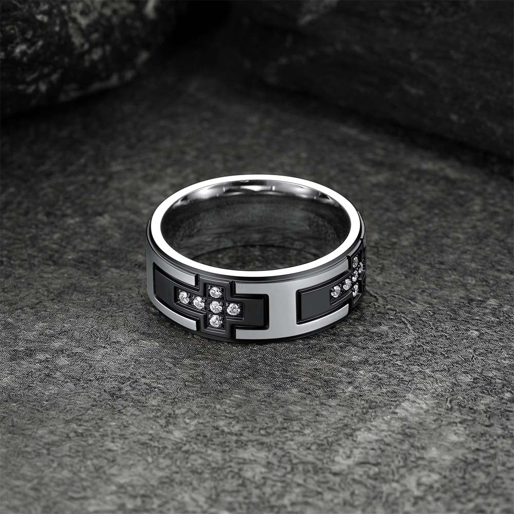 FaithHeart Cross Rings 5A+ Cubic Zirconia Stainless Steel Band Ring FaithHeart