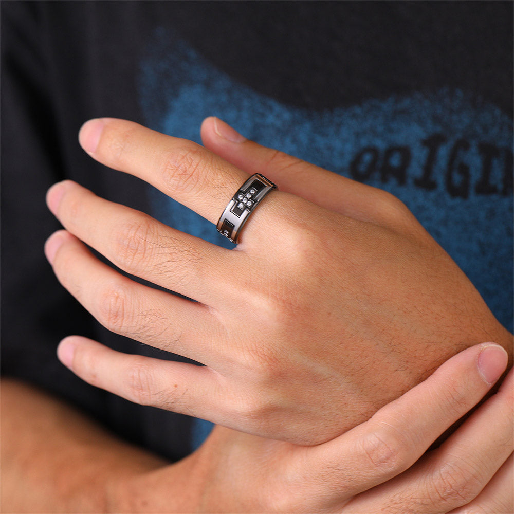 FaithHeart Cross Rings 5A+ Cubic Zirconia Stainless Steel Band Ring FaithHeart