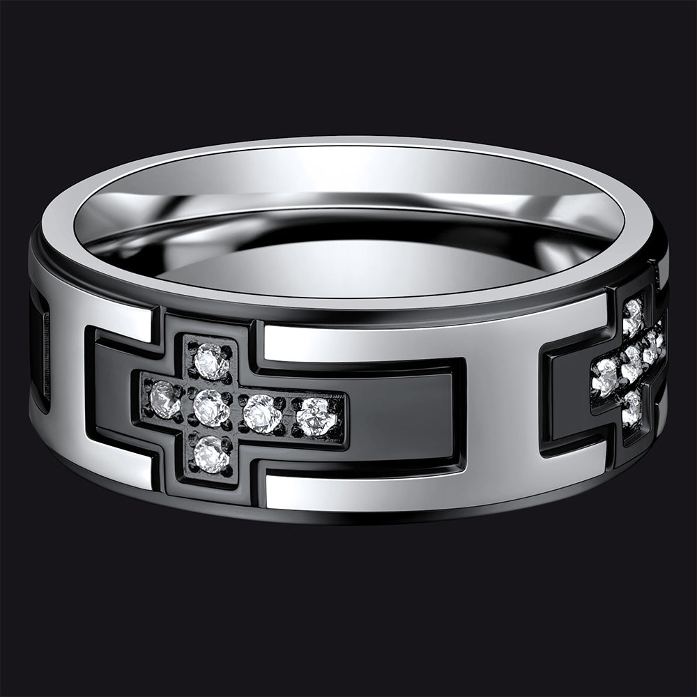FaithHeart Cross Rings 5A+ Cubic Zirconia Stainless Steel Band Ring FaithHeart