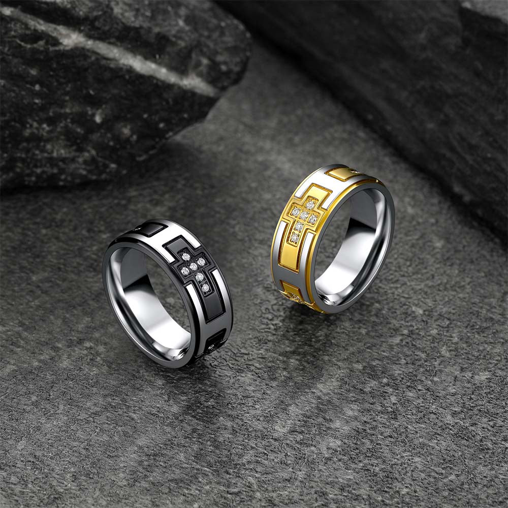 FaithHeart Cross Rings 5A+ Cubic Zirconia Stainless Steel Band Ring FaithHeart