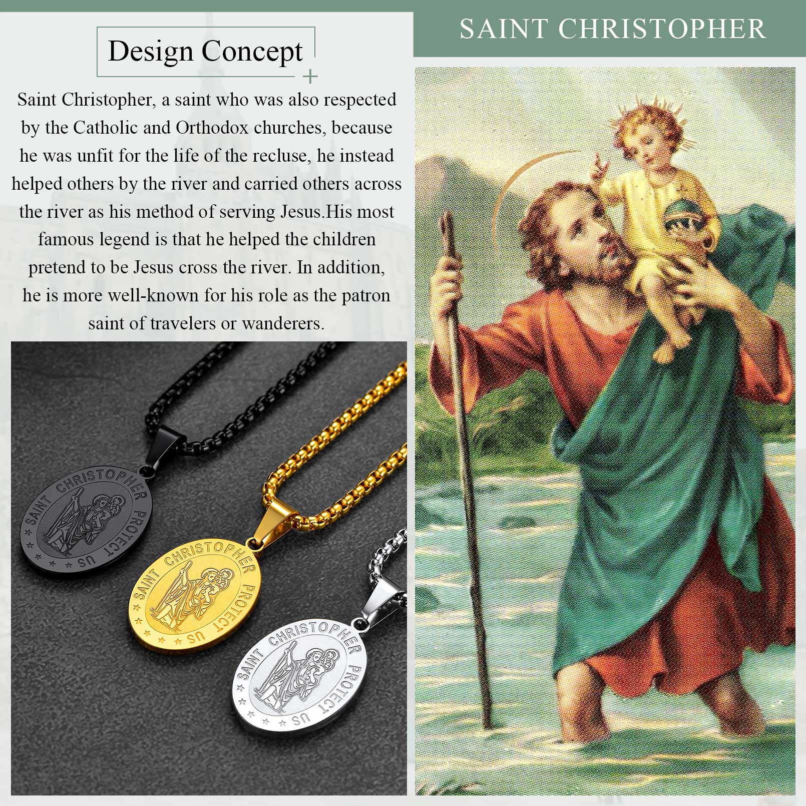 Saint Christopher Necklace with Oval Pendant