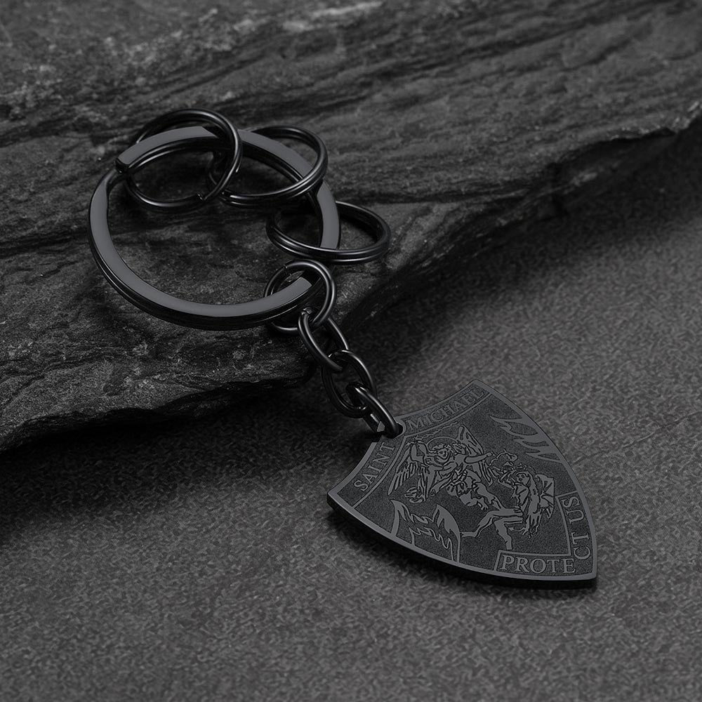 Black Saint Michael Archangel Keychain for Protection