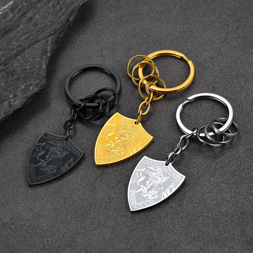 Saint Michael Archangel keychains in different colors